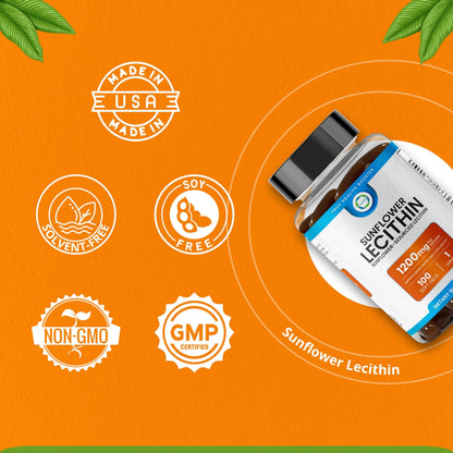 Sunflower Lecithin 1200 MG – 100 Softgels | Pure Non-GMO Soy-Free
