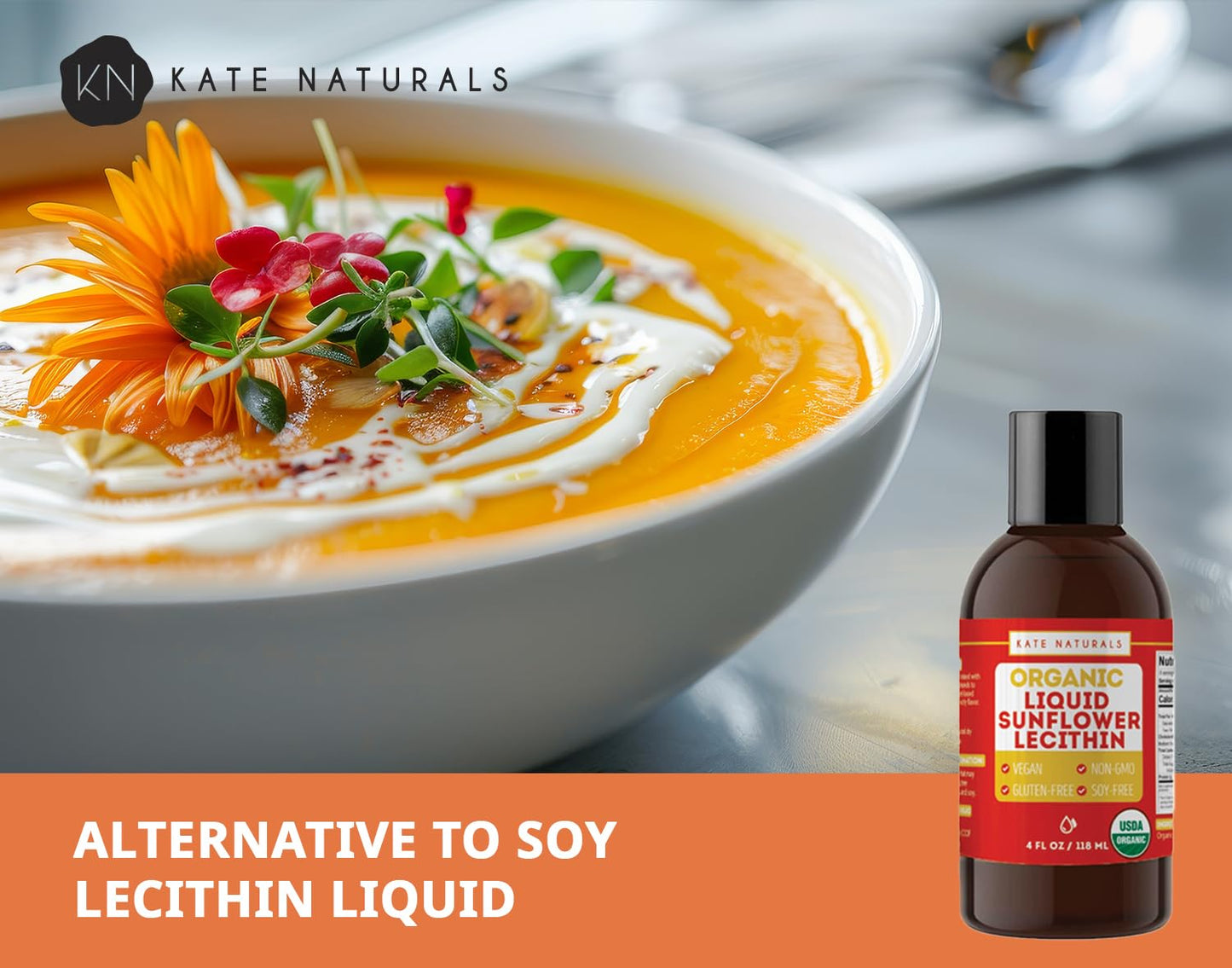 Kate Naturals Sunflower Lecithin Liquid - Organic, Vegan, Gluten-Free (4oz)