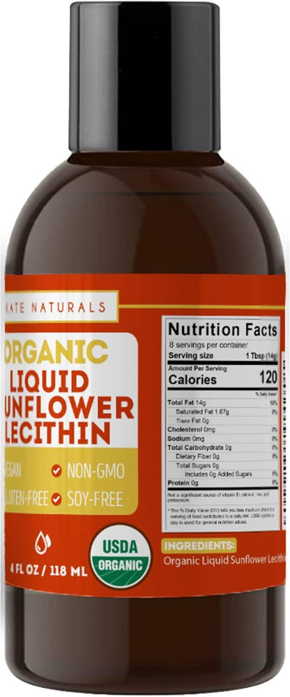 Kate Naturals Sunflower Lecithin Liquid - Organic, Vegan, Gluten-Free (4oz)