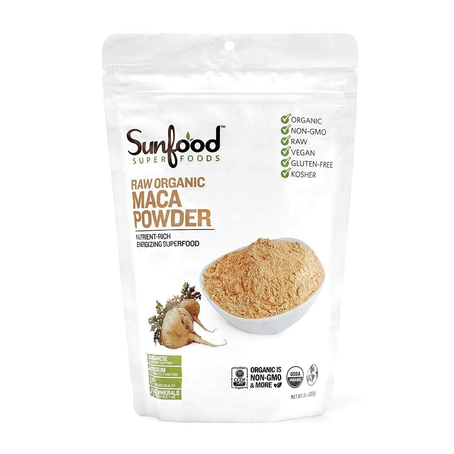 Sunfood Organic Maca Powder – Raw Peruvian Maca Root, Vegan, 8 oz