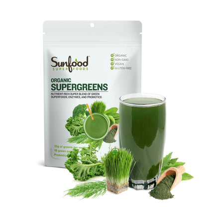 Sunfood Supergreens - Organic Greens Powder with Probiotics (8 oz)