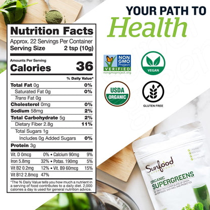 Sunfood Supergreens - Organic Greens Powder with Probiotics (8 oz)