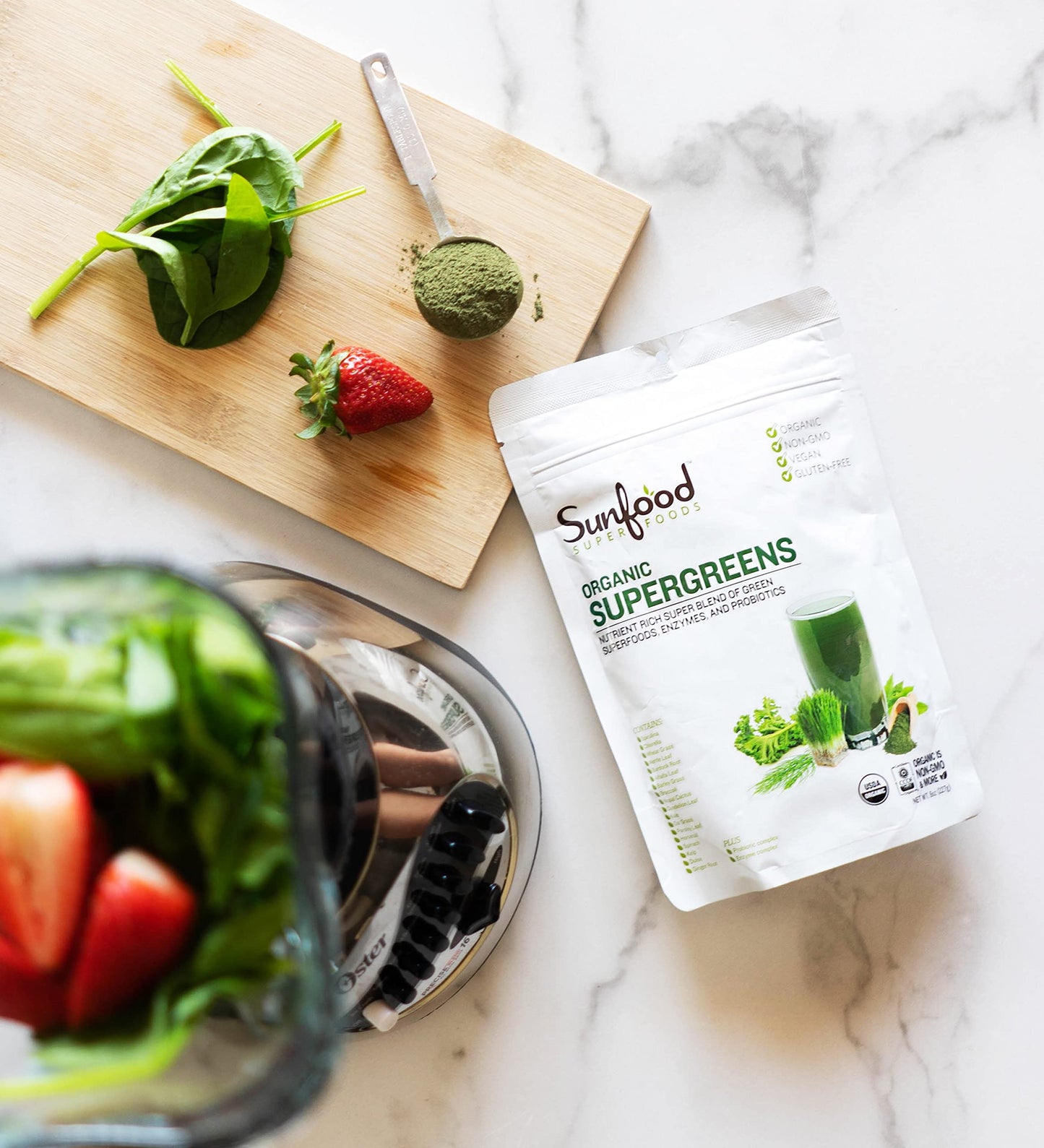 Sunfood Supergreens - Organic Greens Powder with Probiotics (8 oz)