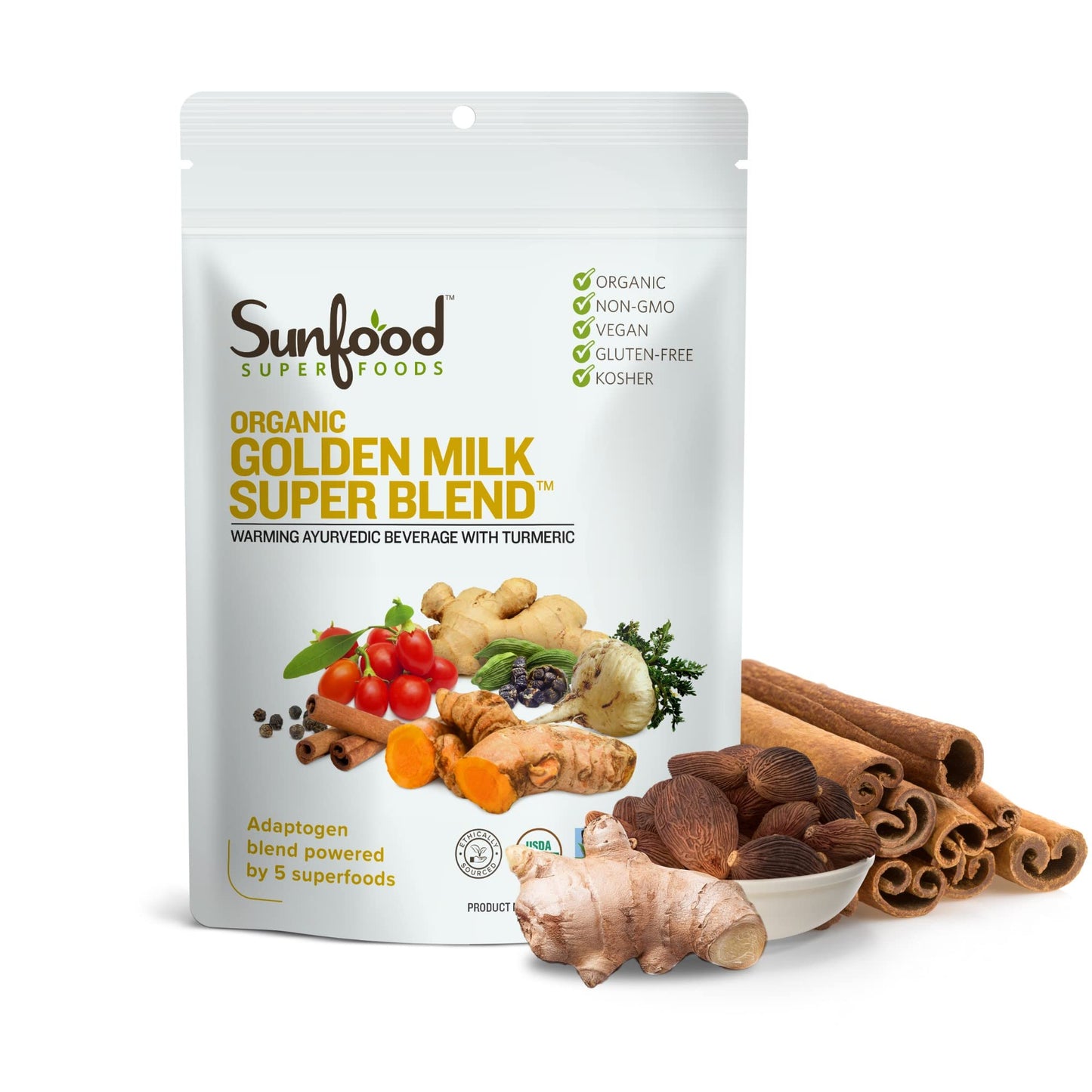 Sunfoods Golden Milk Super Blend - Organic Turmeric Ginger Latte Powder (6 oz)