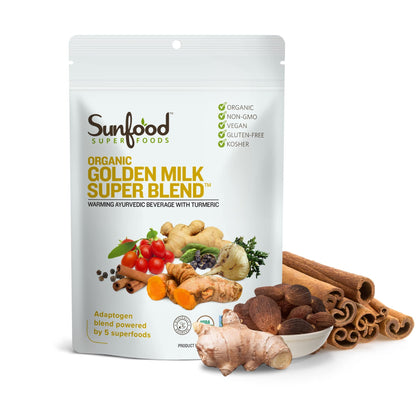 Sunfoods Golden Milk Super Blend - Organic Turmeric Ginger Latte Powder (6 oz)