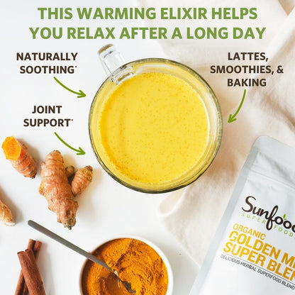 Sunfoods Golden Milk Super Blend - Organic Turmeric Ginger Latte Powder (6 oz)