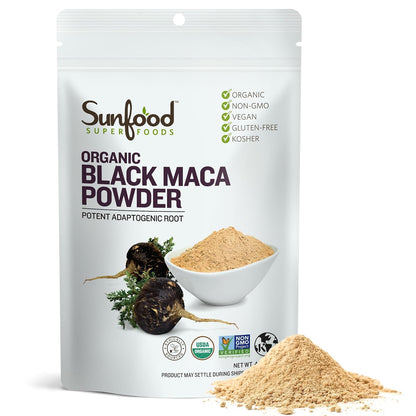 Sunfoods Organic Black Maca Powder - Raw Peruvian Black Maca, 4 oz Bag | Vegan, Gluten-Free