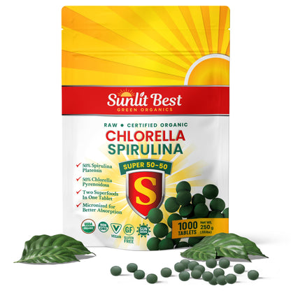 Sunlit 50/50 Organic Chlorella Spirulina Tablets | Immune Support, Gut Health & Energy
