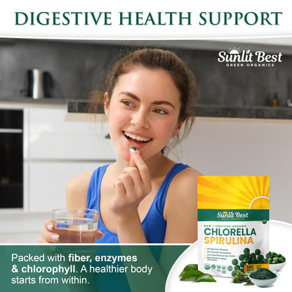 Sunlit Best Chlorella Spirulina Tablets – Organic USDA, 500 Pills