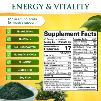 Sunlit Best Chlorella Spirulina Tablets – Organic USDA, 500 Pills