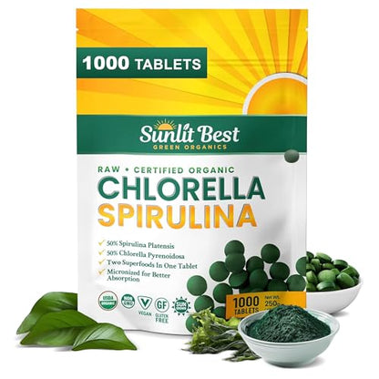 Sunlit Best Organic Burst Chlorella Spirulina Tablets - 1000 Count