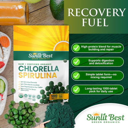 Sunlit Best Organic Burst Chlorella Spirulina Tablets - 1000 Count