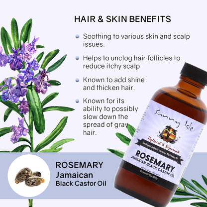 Sunny Isle Rosemary Jamaican Black Castor Oil 4oz | Hair Growth Treatment for Scalp & Acne-Prone Skin