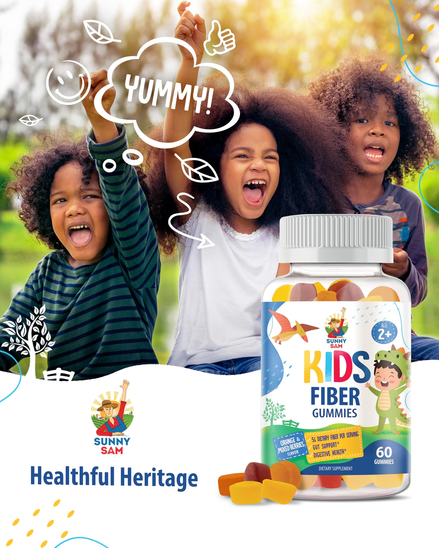 Sunny Sam Fiber Gummies for Kids & Adults | Fiber Chewables for Digestive Support and Immunity