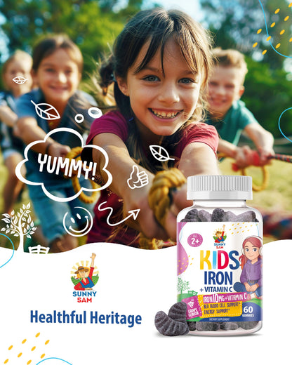 SUNNY SAM Iron Gummies for Kids & Teens – 10 mg Iron + Vitamin C