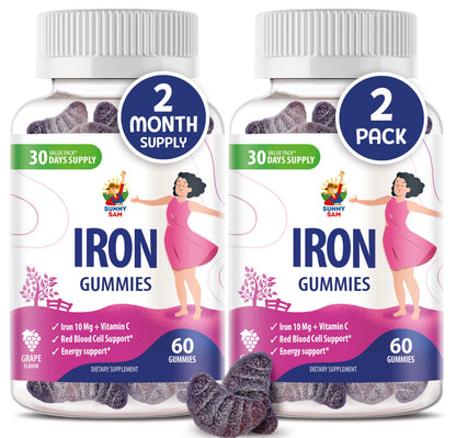 Sunny Sam Iron Gummies for Kids & Adults - 10 mg Iron + Vitamin C