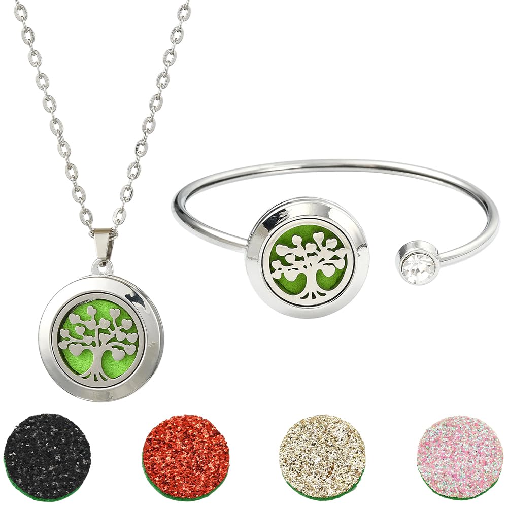 SUNNYCLUE Essential Oil Diffuser Bracelet & Necklace Set | Aromatherapy Jewelry