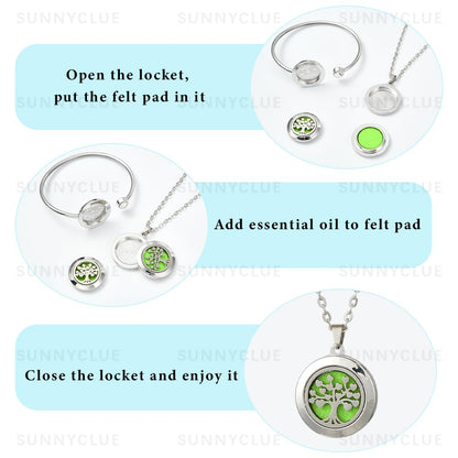 SUNNYCLUE Essential Oil Diffuser Bracelet & Necklace Set | Aromatherapy Jewelry