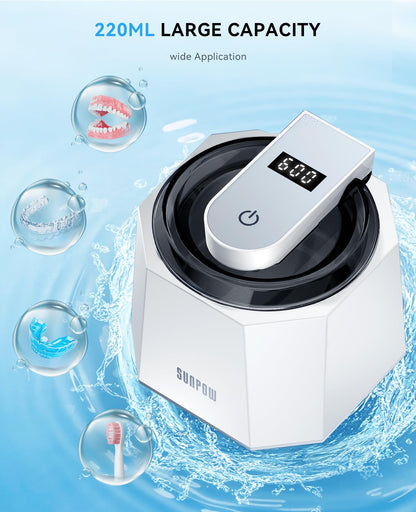 SUNPOW Ultrasonic Retainer Cleaner – 48kHz, 5 UV Lights, 220ml Cleaning Pod