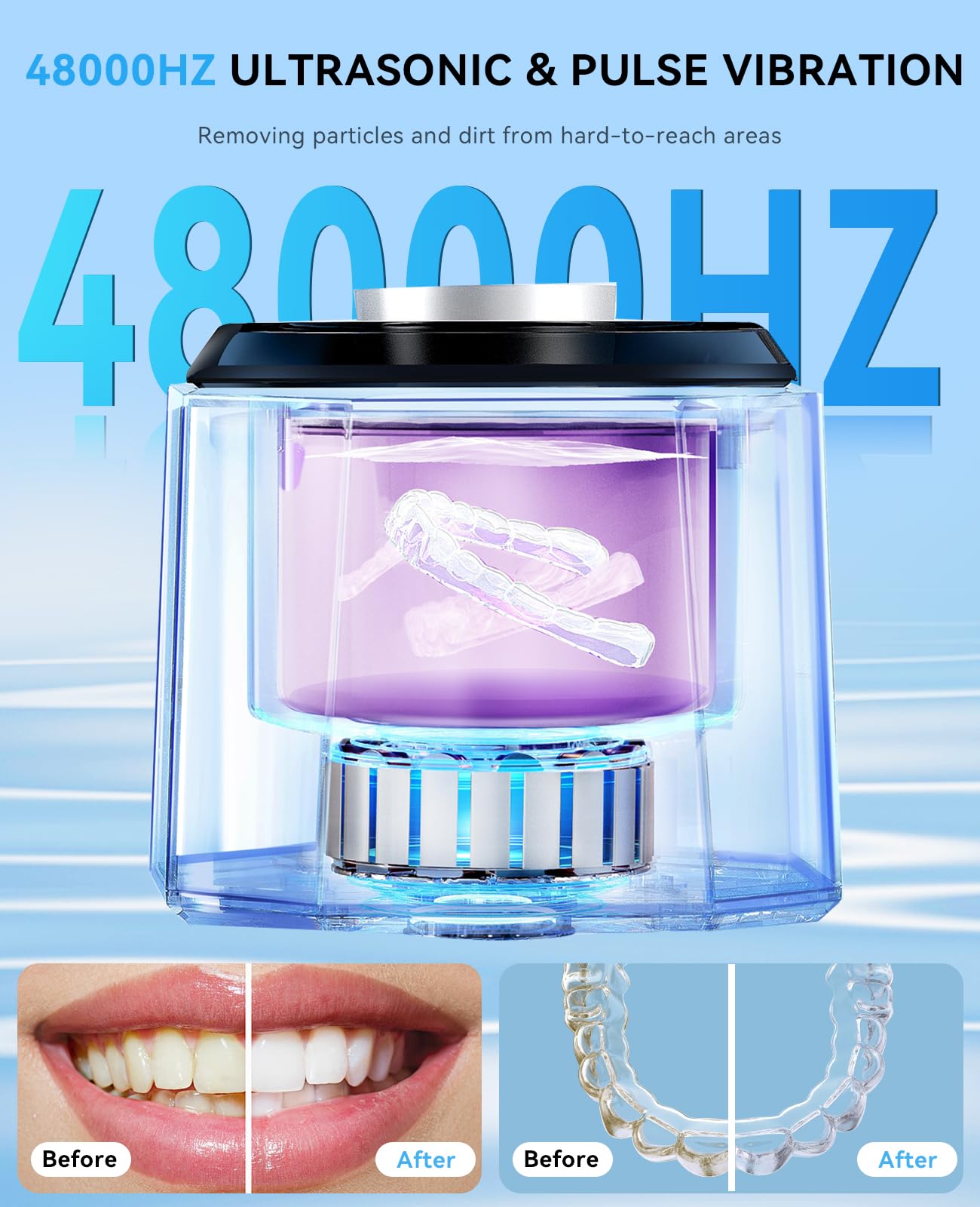 SUNPOW Ultrasonic Retainer Cleaner – 48kHz, 5 UV Lights, 220ml Cleaning Pod