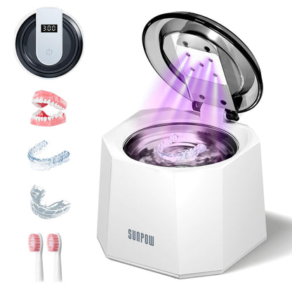 SUNPOW Ultrasonic Retainer Cleaner – 48kHz, 5 UV Lights, 220ml Cleaning Pod