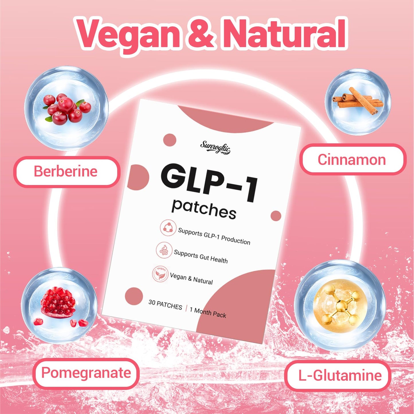 Sunrogftic GLP-1 Patches – Natural Berberine, Cinnamon & L-Glutamine for Daily Wellness