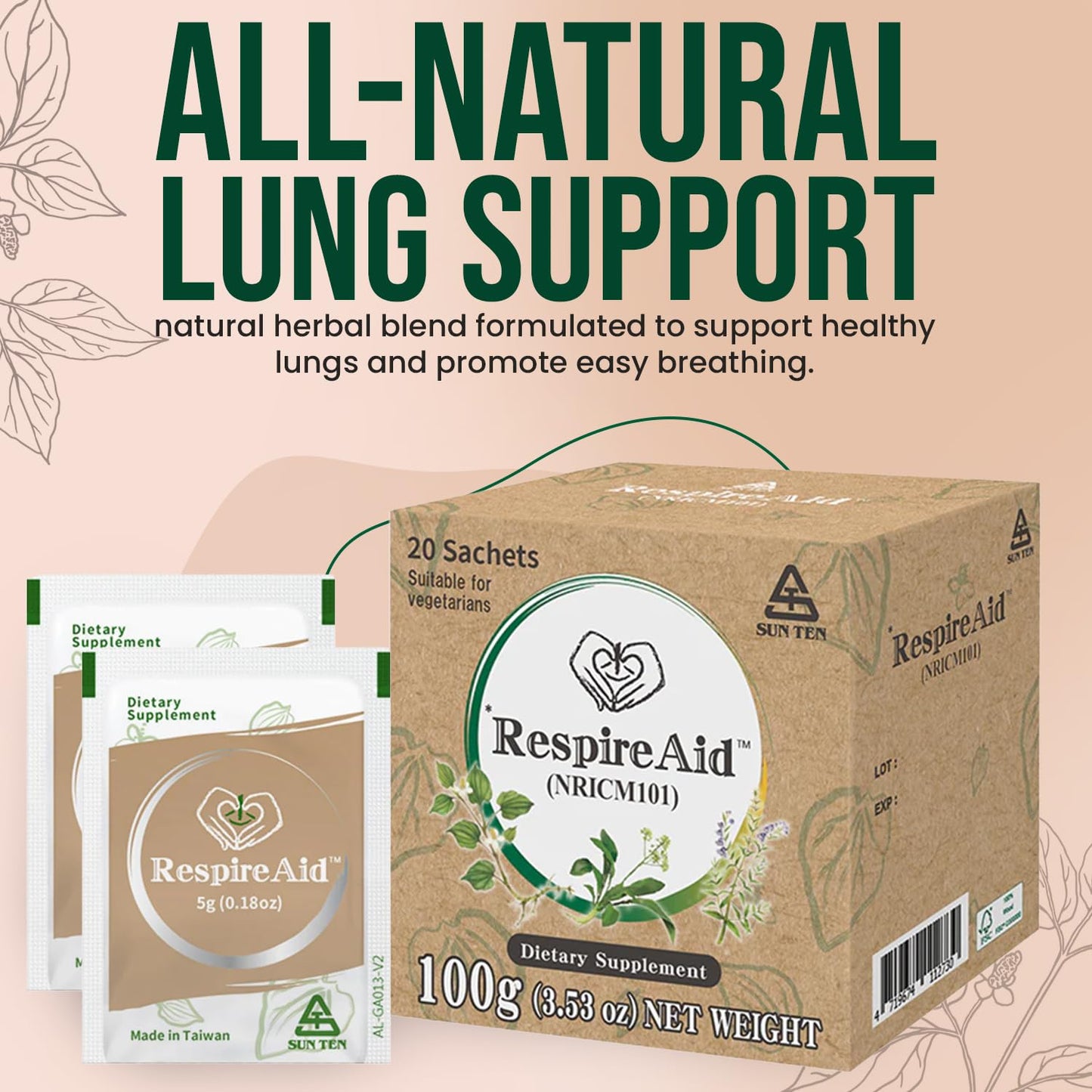 SUNTEN RespireAid™ All-Natural Lung Cleanse & Detox | 100g (20 Sachets) - 5g per Sachet