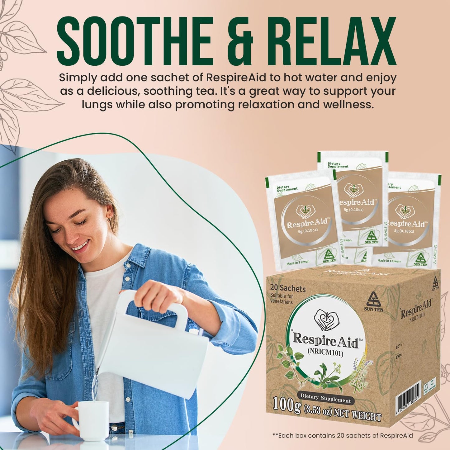 SUNTEN RespireAid™ All-Natural Lung Cleanse & Detox | 100g (20 Sachets) - 5g per Sachet