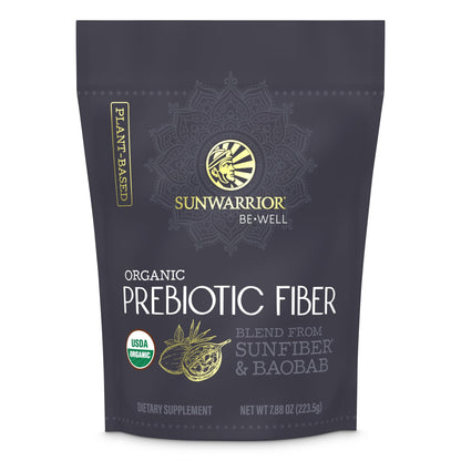 Sunwarrior Be Well Prebiotic Fiber Supplement - Organic Plant-Powered Gut Health (Vegan, Non-GMO) 8oz Pouch | 30 Servings