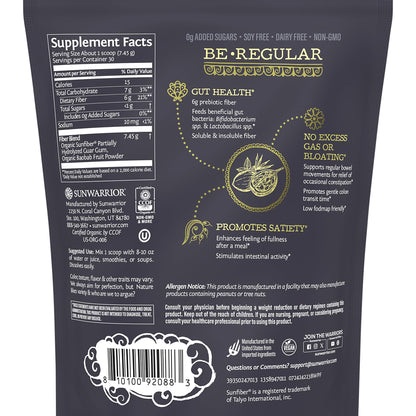 Sunwarrior Be Well Prebiotic Fiber Supplement - Organic Plant-Powered Gut Health (Vegan, Non-GMO) 8oz Pouch | 30 Servings