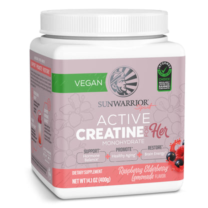 Sunwarrior Creatine for Women – Vegan Monohydrate Powder, Raspberry Lemonade (50 Servings)