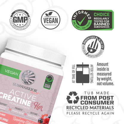 Sunwarrior Creatine for Women – Vegan Monohydrate Powder, Raspberry Lemonade (50 Servings)