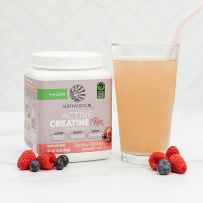 Sunwarrior Creatine for Women – Vegan Monohydrate Powder, Raspberry Lemonade (50 Servings)