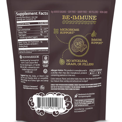 Sunwarrior Organic Turkey Tail Mushroom Powder | Immune Support & Gut Health | 100g Pouch