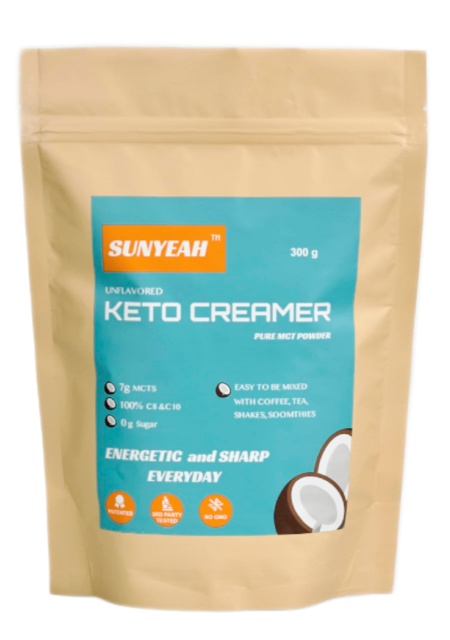 SUNYEAH MCT Powder - 70% MCT Oil Powder (C8/C10), Keto Coffee Creamer, 300 g, Unflavoured, Non-GMO