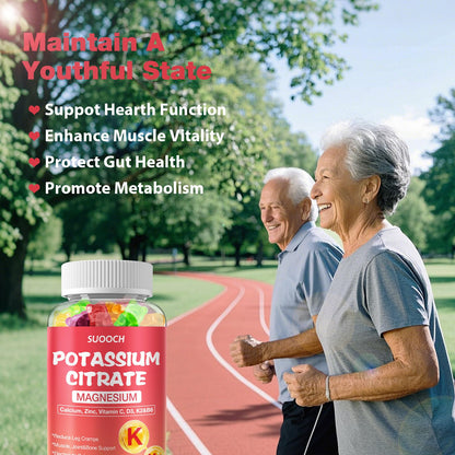 SUOOCH 2 Pack Potassium Citrate Gummies – 1200mg Potassium, Chewable Electrolyte Support for Muscle Health & Cramps