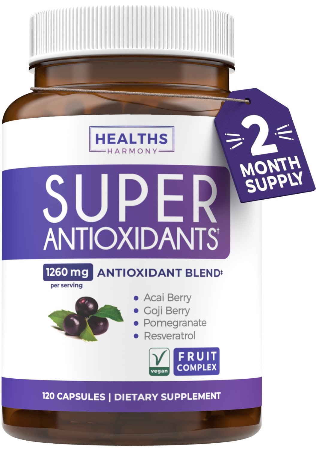 Super Antioxidants Supplement for Women & Men – High Potency Vegan (120 Capsules)
