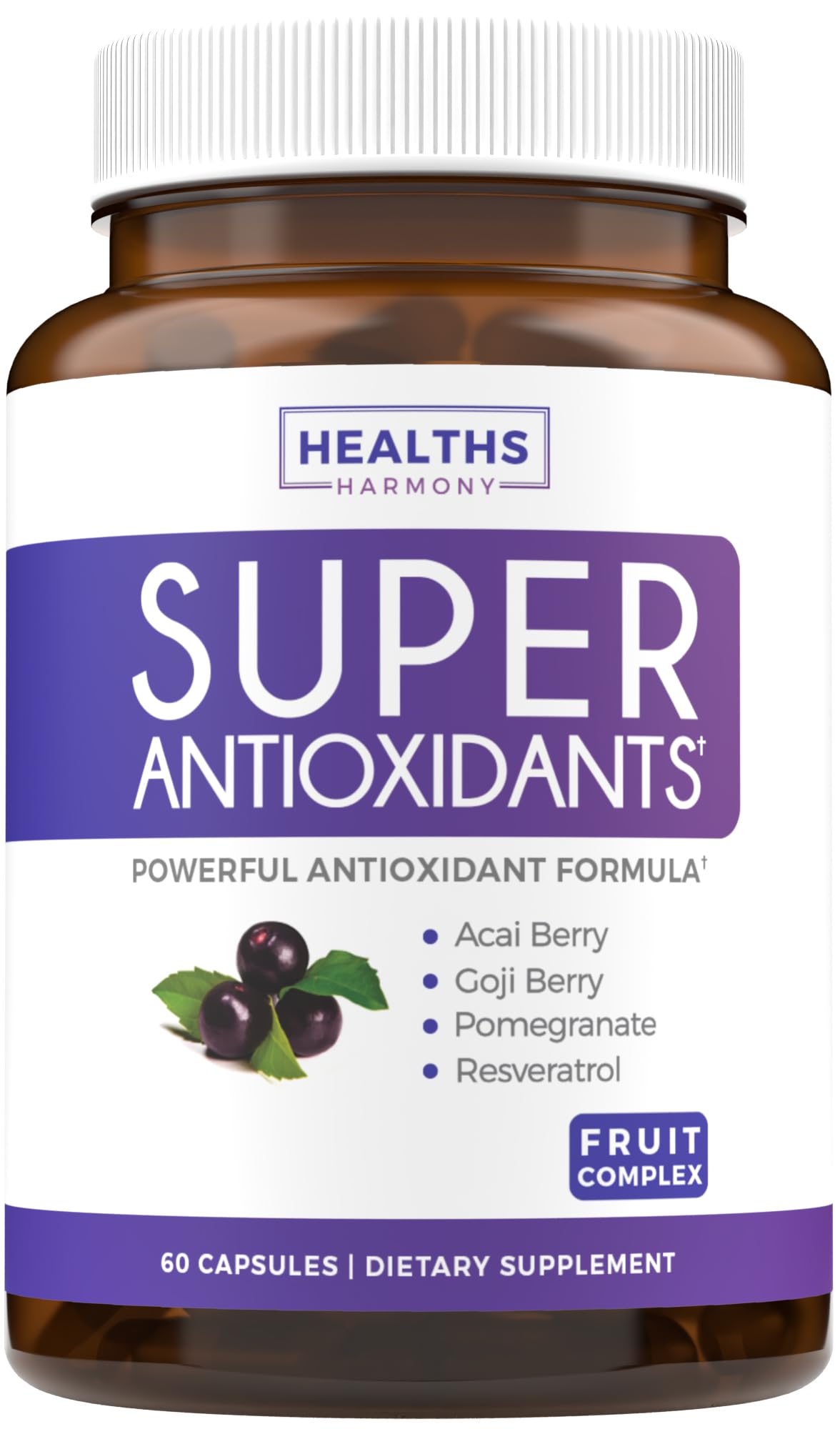 Super Antioxidants Supplement for Women & Men | High Potency Herbal & Fruit Blend | Vegan & Non-GMO - 60 Capsules