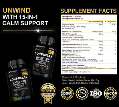 Super Calm Cortisol Support with Magnesium Bisglycinate | Ashwagandha KSM-66, L-Theanine | 120 Count