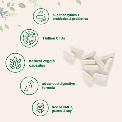 Super Enzymes with Prebiotics & Probiotics - 240 Veggie Capsules