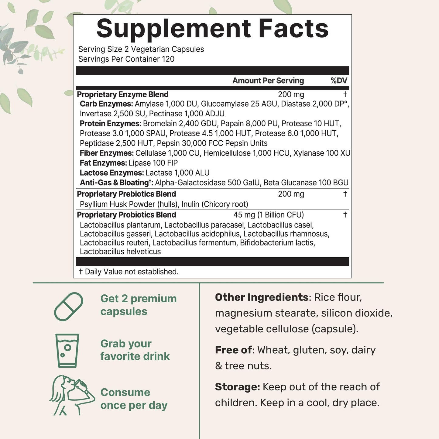 Super Enzymes with Prebiotics & Probiotics - 240 Veggie Capsules