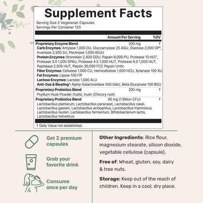 Super Enzymes with Prebiotics & Probiotics - 240 Veggie Capsules