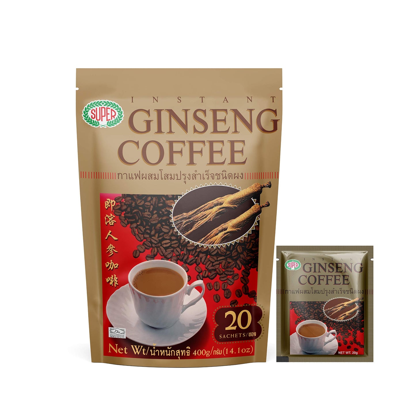 SUPER Ginseng Coffee - Instant Ginseng Coffee Drink Mix (400g, Halal)