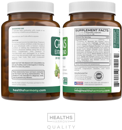 Super Greens Antioxidants 2250mg – 60 Capsules | Sprouts, Mushrooms, Roots & More | Vegan NON-GMO