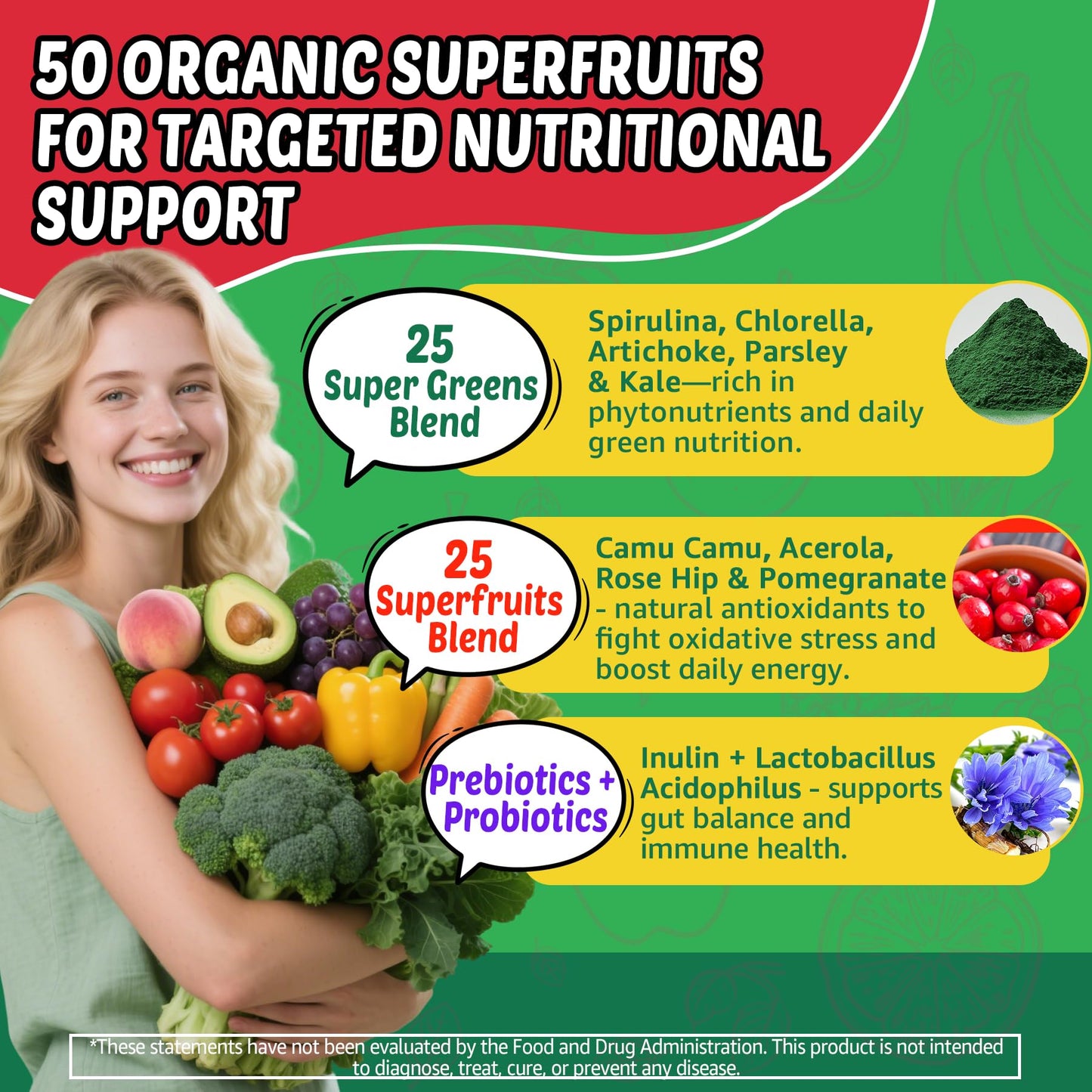Super Greens Gummies - Spirulina, Chlorella & Probiotics (120ct)