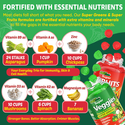 Super Greens Gummies - Spirulina, Chlorella & Probiotics (120ct)