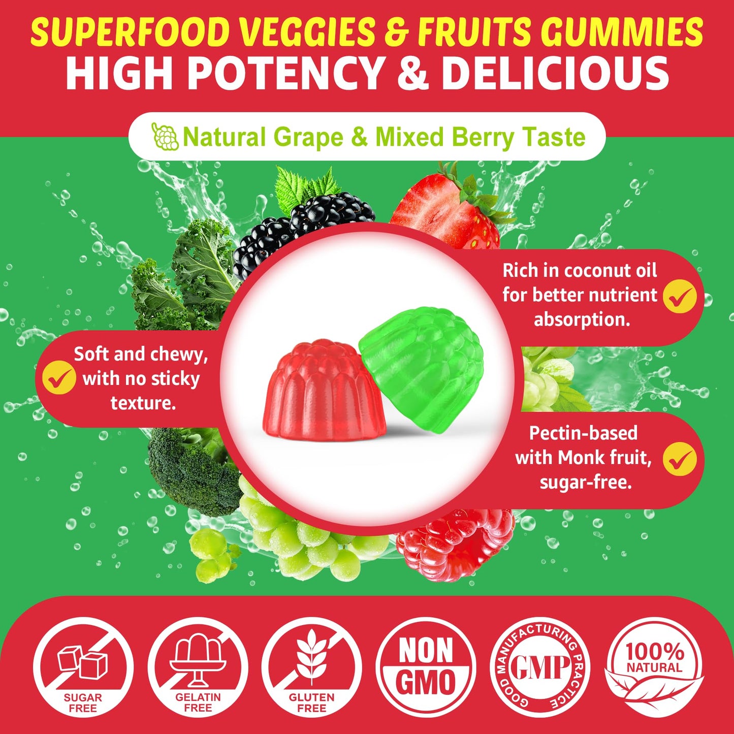 Super Greens Gummies - Spirulina, Chlorella & Probiotics (120ct)
