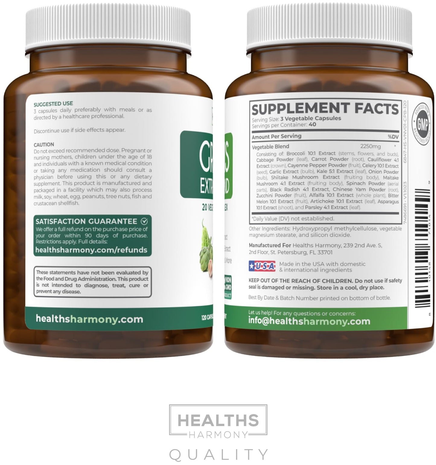 Super Greens Antioxidants Superfoods 2250mg – 20 Ingredients | NON-GMO, Vegan | 120 Capsules