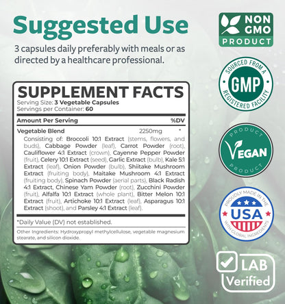 Super Greens Antioxidants 2250mg – 20 Ingredients | Vegan NON-GMO Capsules
