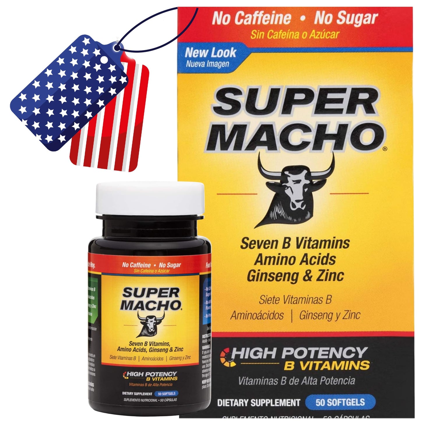Super Macho, High Potency B Vitamins and Amino Acids, Fuel for Today's Active Men, No Caffeine, No Sugar, Dietary Supplement, Made in USA, 50 Softgels